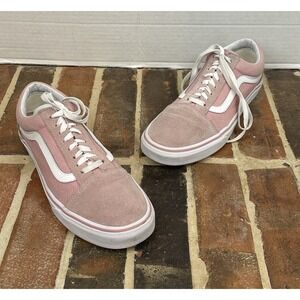 Vans Old Skool Pink White Low Top Sneakers Suede Canvas Skater Women's 11